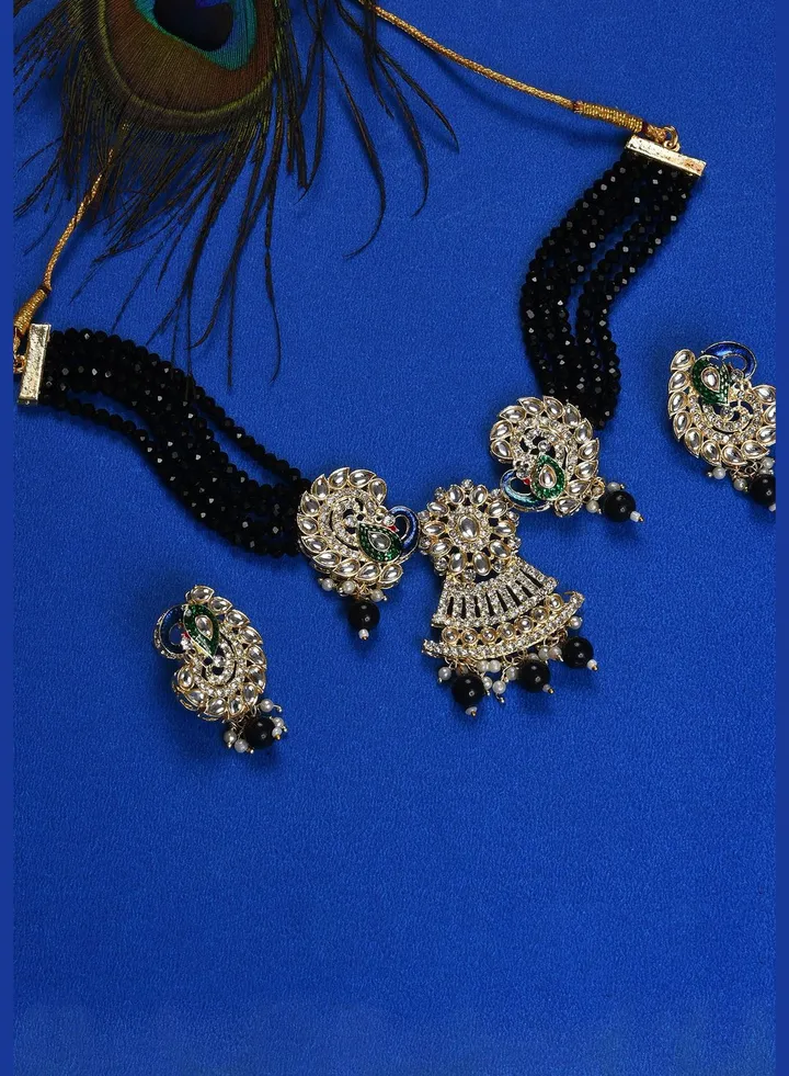 Silver Plated Designer Stone Beaded Necklace and Earrings Set