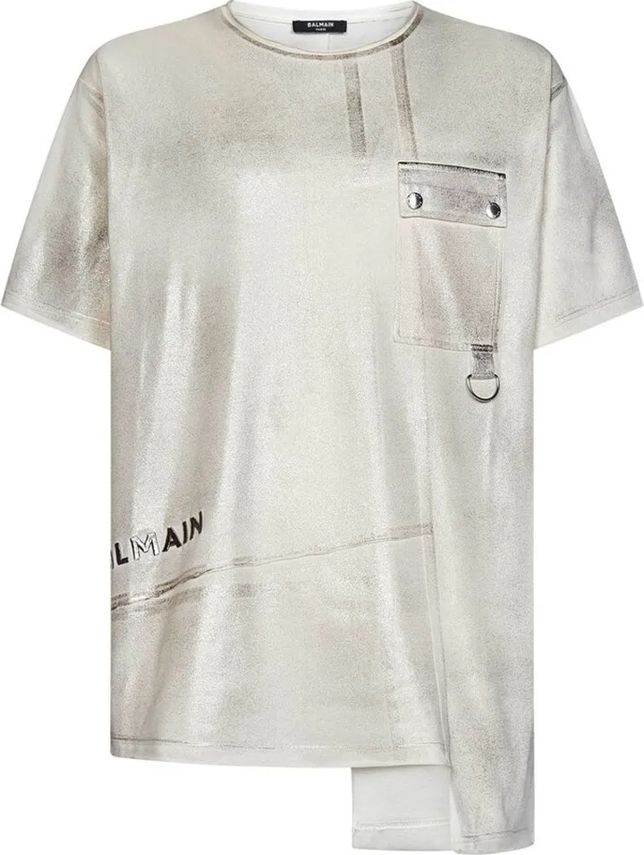 Balmain Logo Pleated Asymmetrical T-Shirt