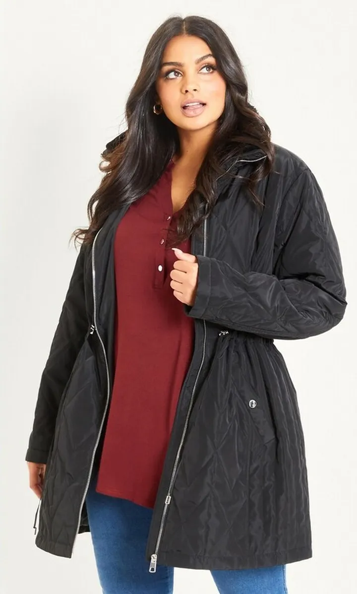 EVANS | Women's Plus Size Faux Fur Collar Padded Coat - black - 14W