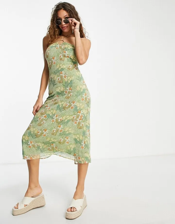 Emory Park floral print halter midi dress in green
