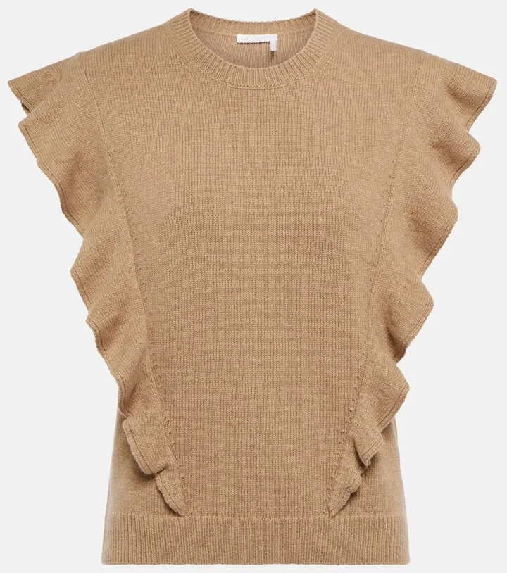 Ruffle-trimmed cashmere top