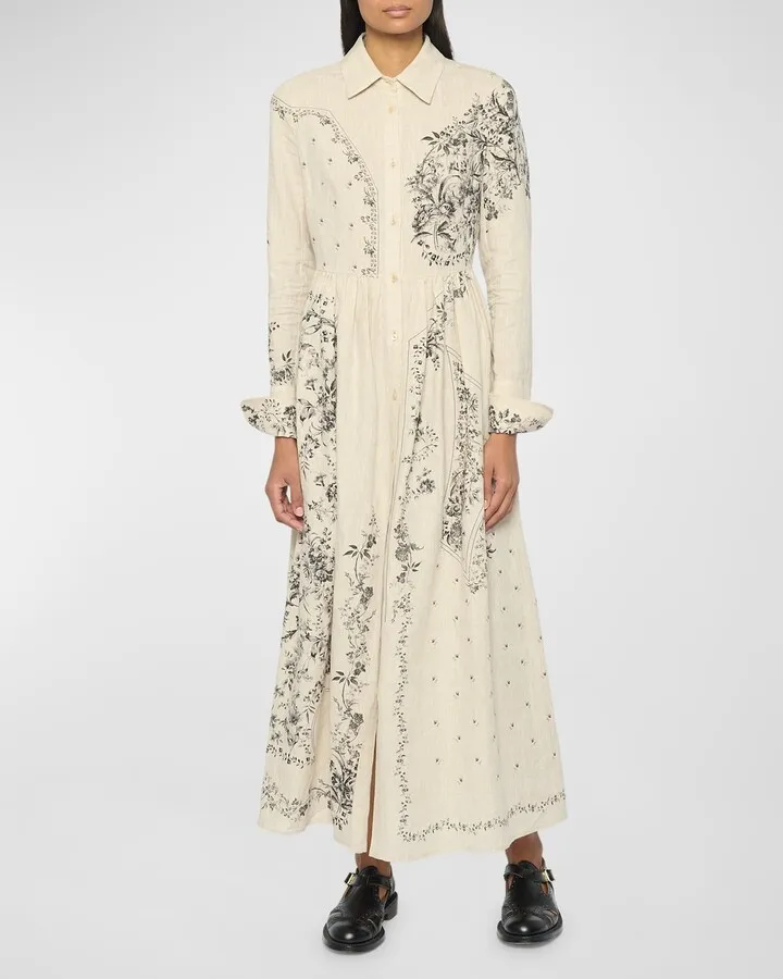 Printed Long Sleeve Shirtdress