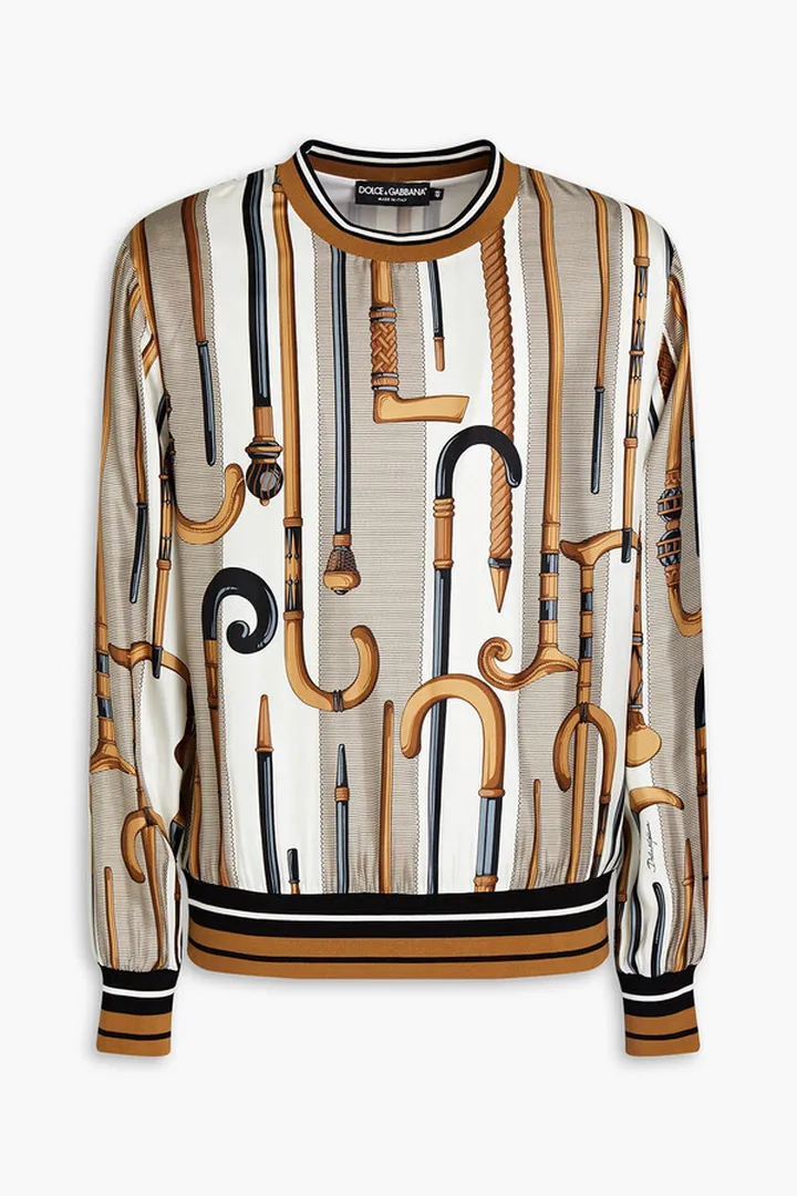 Printed silk-twill sweatshirt