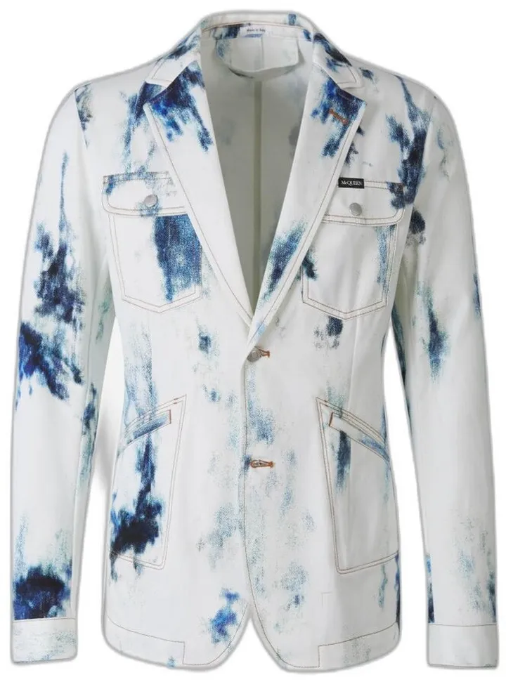 Alexander McQueen Bleached-Effect Denim Blazer Jacket