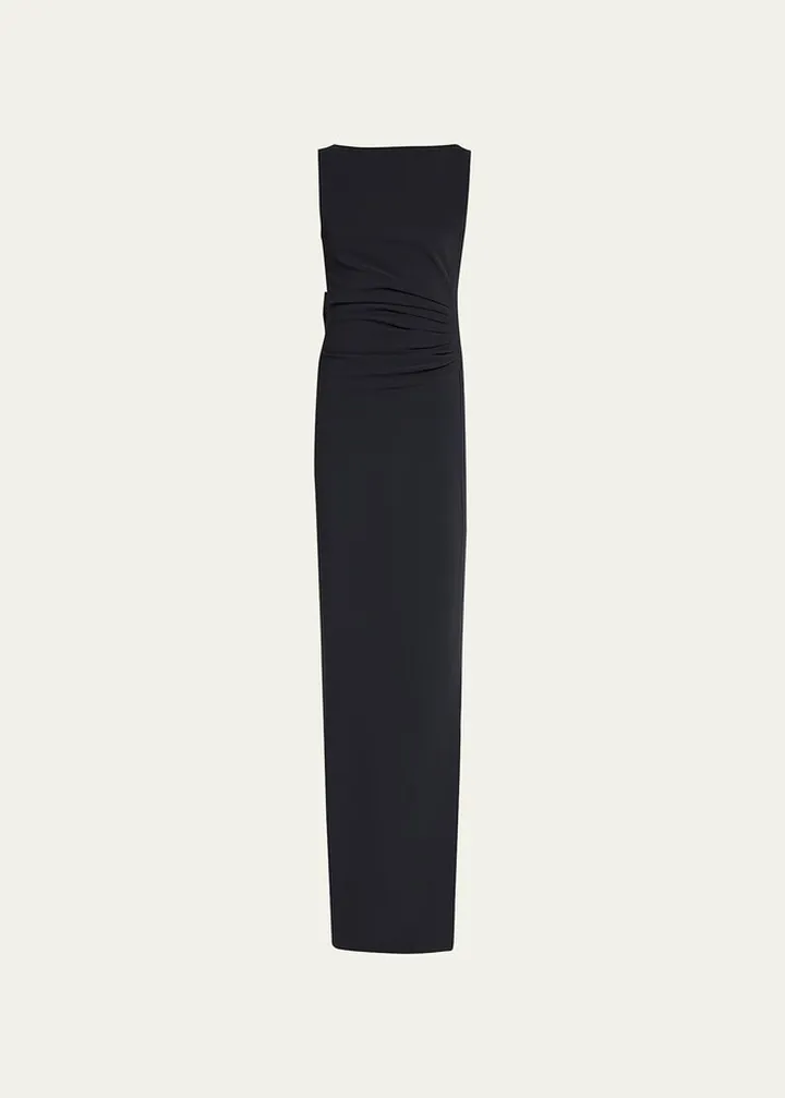 Brestina Bateau-Neck Bow-Back Column Gown