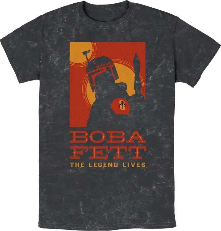 Men's Star Wars: The Book of Boba Fett The Legend Lives Sun Portrait T-Shirt - Black Mineral Wash - 2X Large