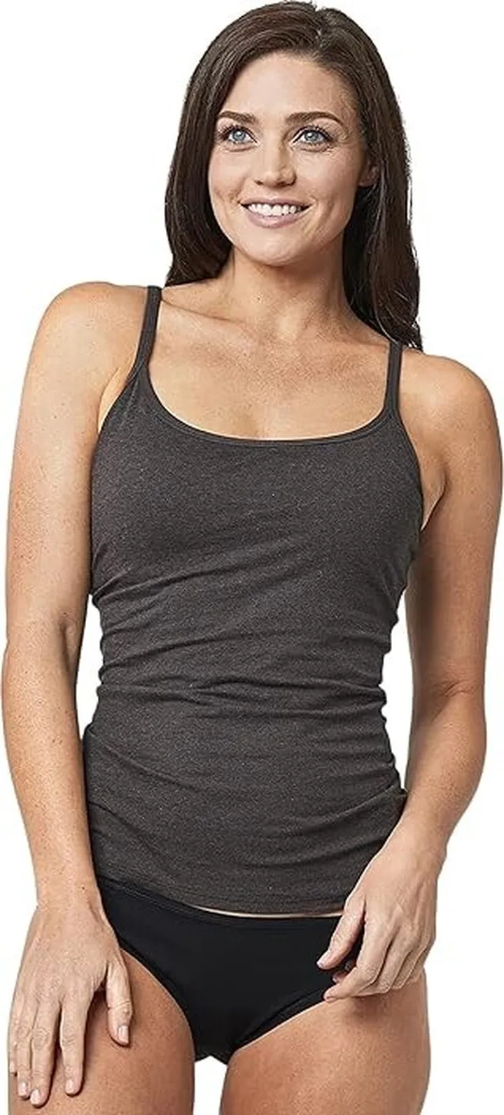 PACT Pact Organic Cotton Camisole with Shelf Bra for Women (Charcoal Heather) Women's Clothing