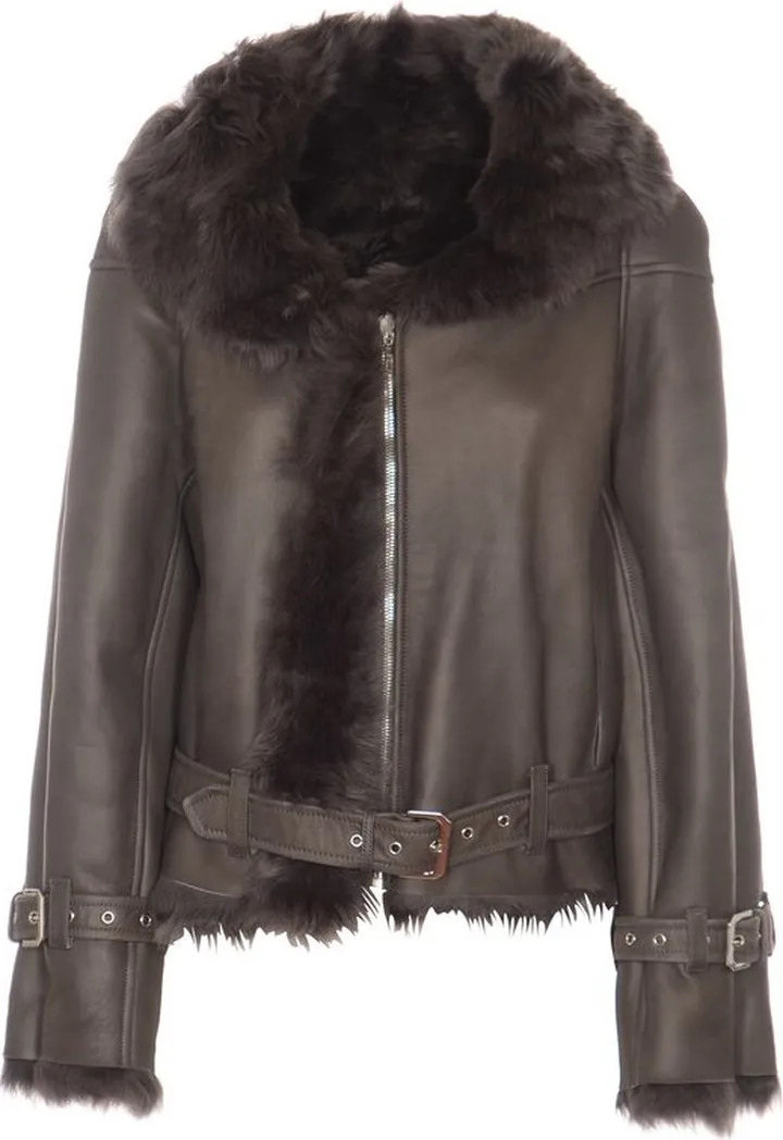 Alberta Ferretti Shearling-Trim Belt-Waisted Jacket
