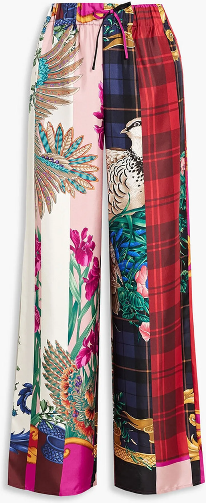 Printed silk-twill wide-leg pants