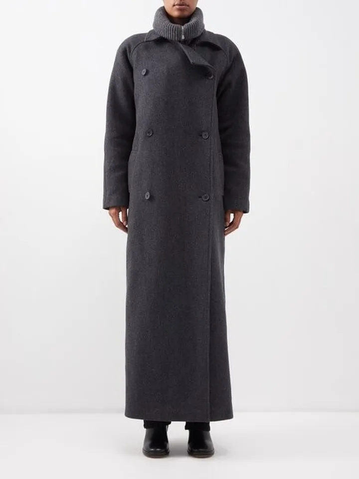 Double-breasted Herringbone Wool-blend Coat