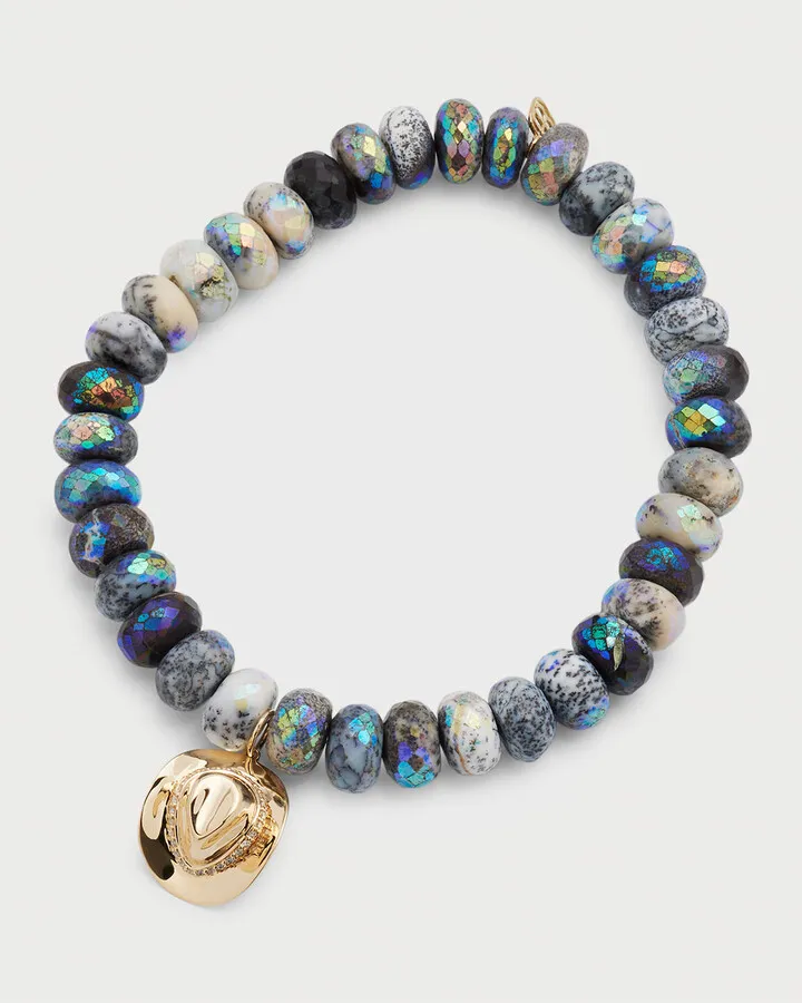 8mm Dendrite Faceted Rondelle Bracelet With Diamond Cowboy Hat Charm
