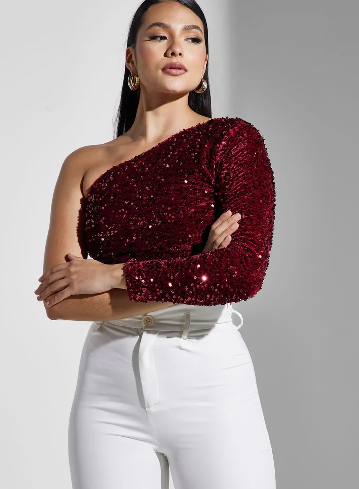 One Shoulder Shimmer Crop Top