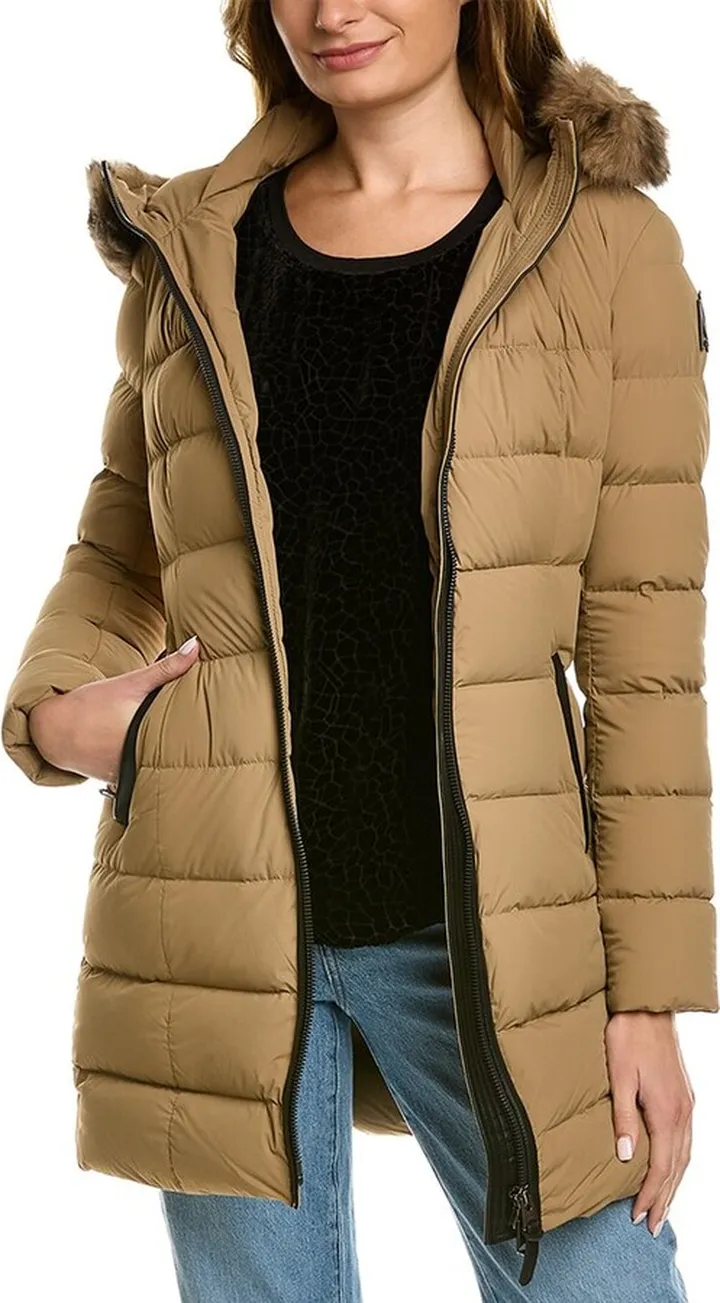 Mackage Calla Leather-Trim Medium Down Coat
