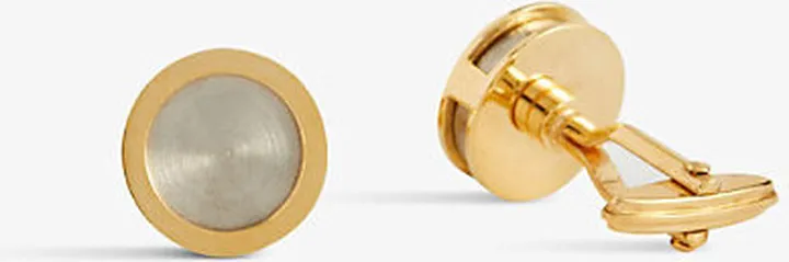 Mens Rhodium Circular Platinum-plated Brass Cufflinks