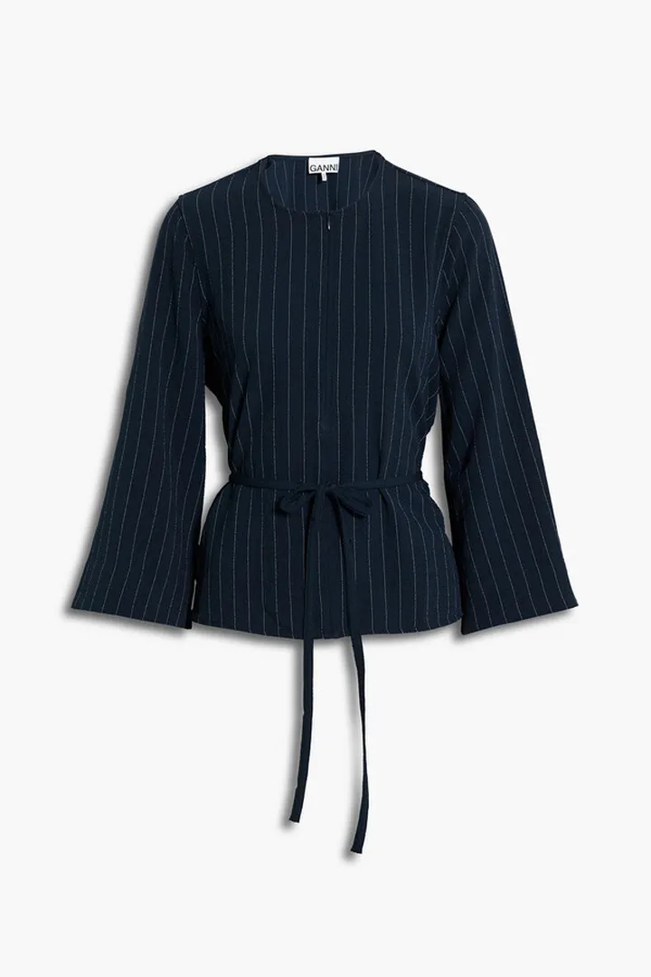 Tie-front striped crepe blouse