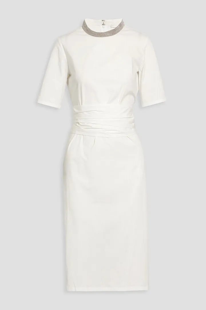 Embellished cotton-blend poplin dress
