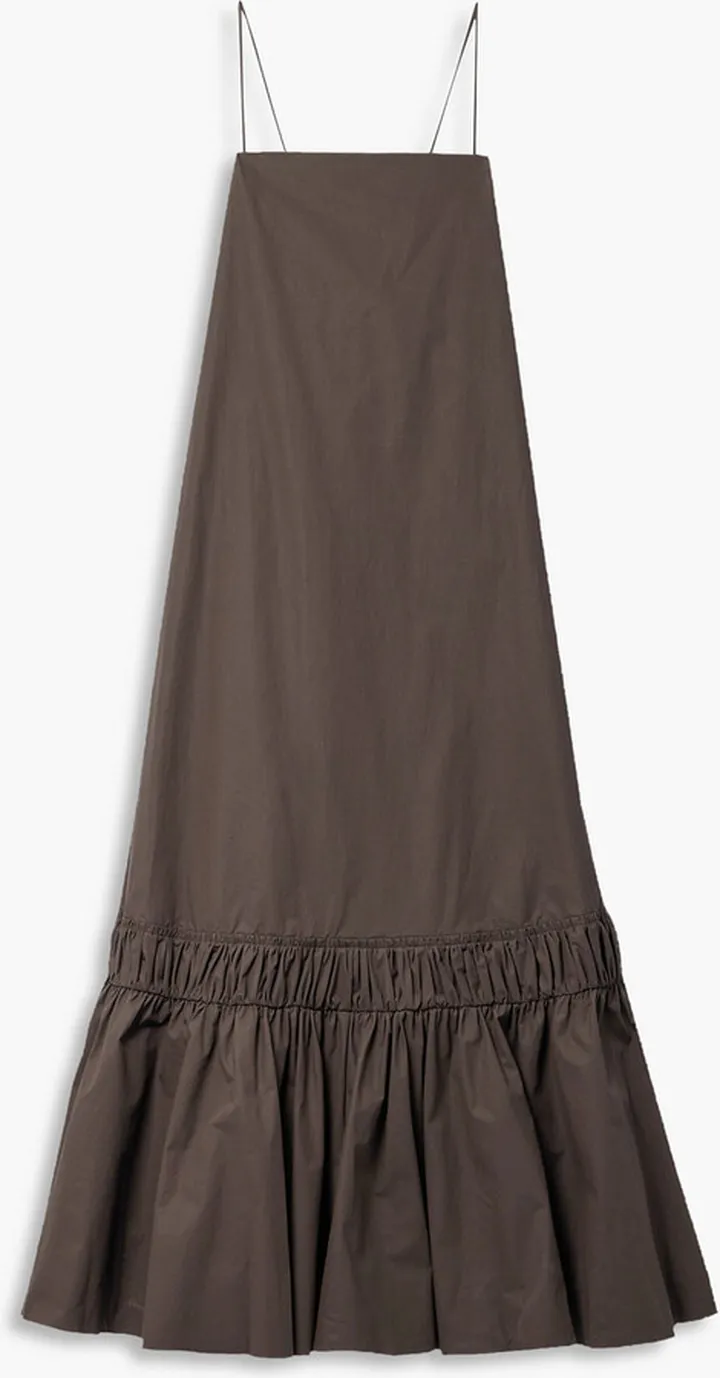 Shirred cotton-poplin maxi dress