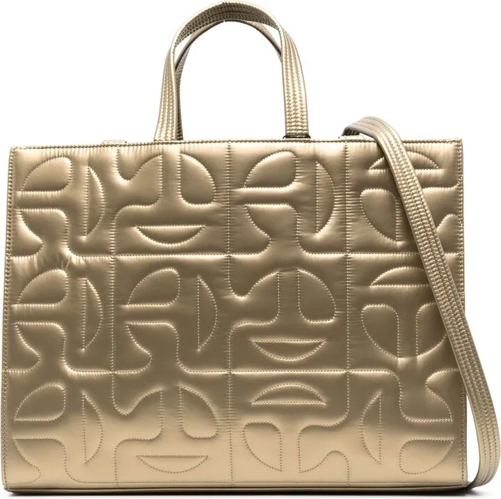 Gold-Tone Teflar Quilted Tote Bag