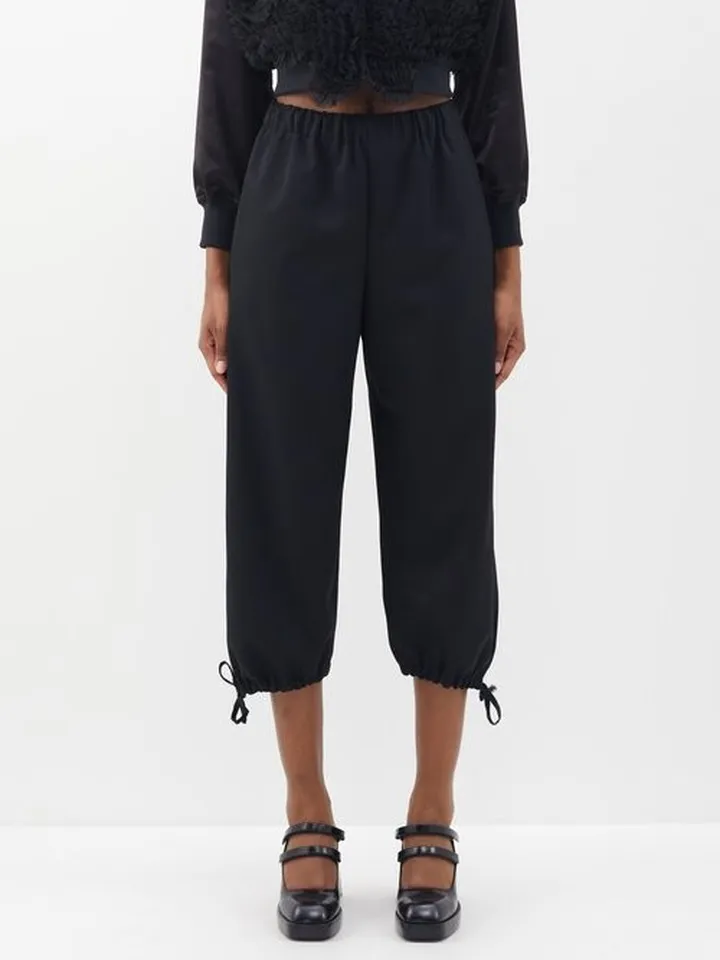 Elasticated-waist Cropped Wool Trousers