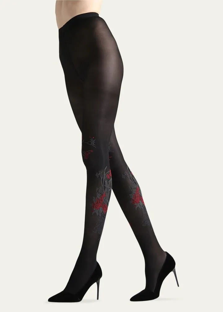 Nikko Opaque Floral-Embellished Tights