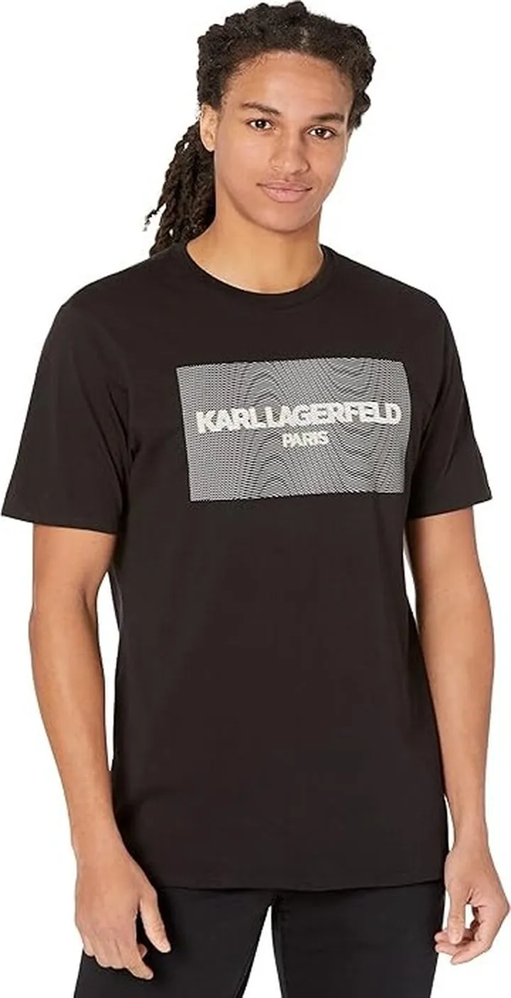 Karl Lagerfeld Paris Square Swirl Logo Short Sleeve Crew Neck T-Shirt (Black) Men's Clothing