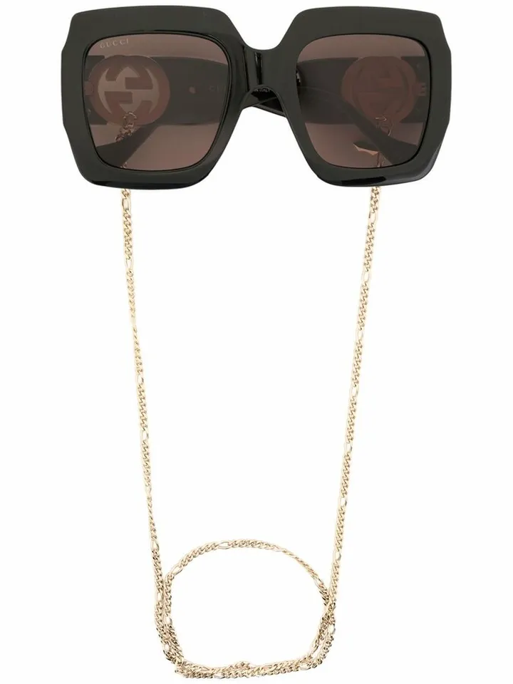 Square-Frame Chain Sunglasses
