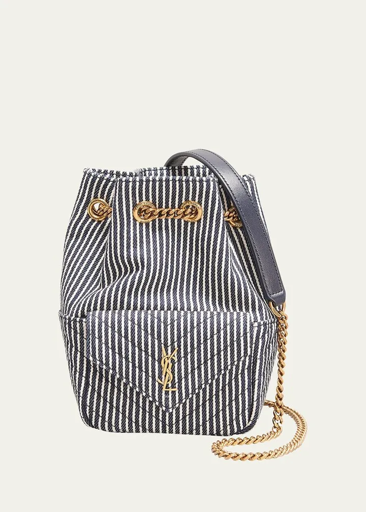 Mini YSL Striped Denim Bucket Bag