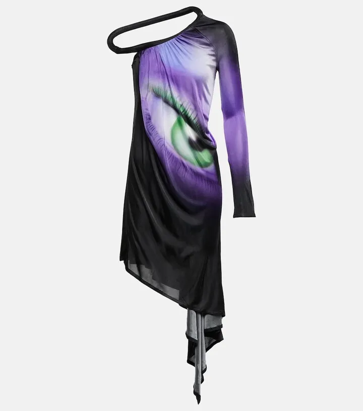 Printed asymmetric midi dress
