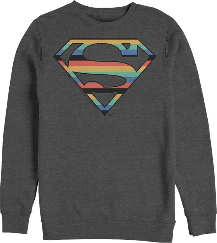 Men's Superman Logo Retro Stripe Sweatshirt - Charcoal Heather - Small