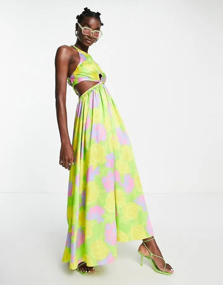 Topshop vibrant blurred floral back detail occasion midaxi slip dress