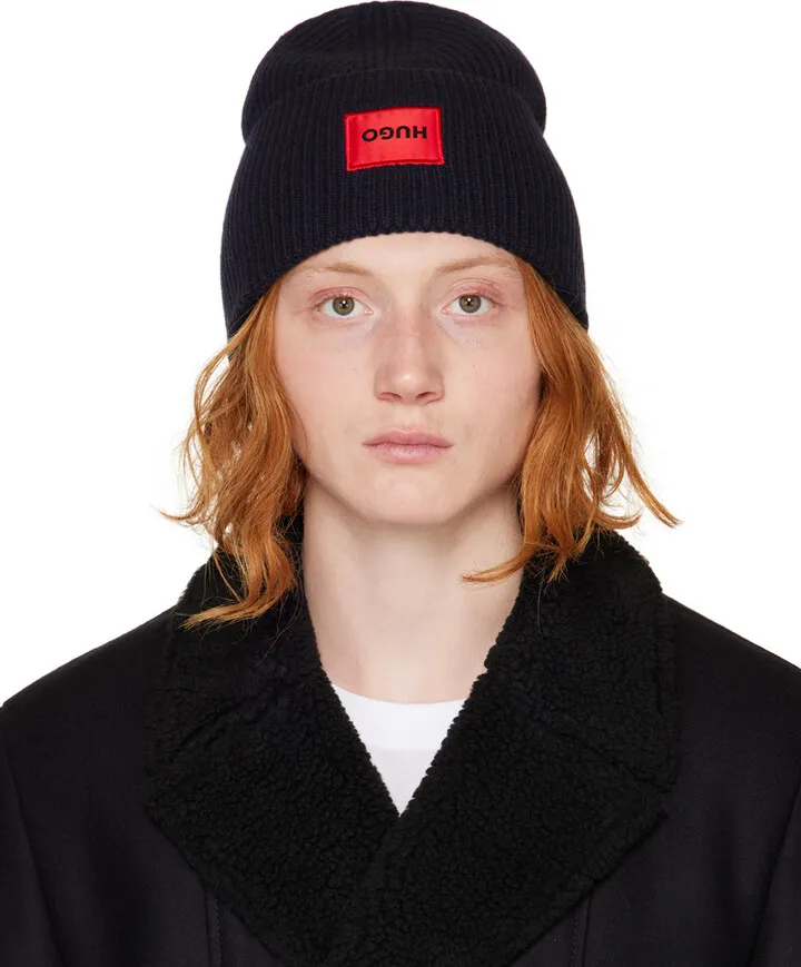 Hugo Navy Logo Label Beanie