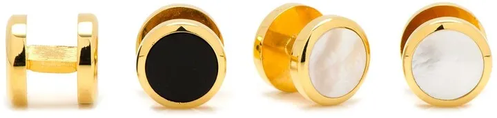 Double Sided Gold Onyx and Mother of Pearl Round Studs