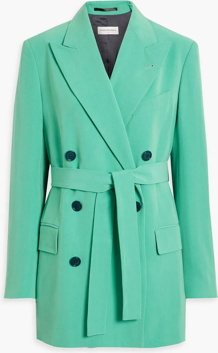 Belted double-breasted woven blazer