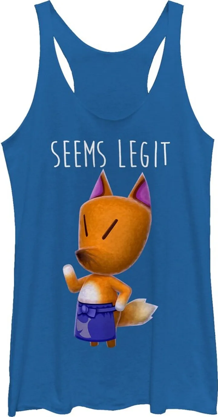 Women's Nintendo Animal Crossingd the Fox Seems Legit Racerback Tank Top - Royal Blue Heather - Small
