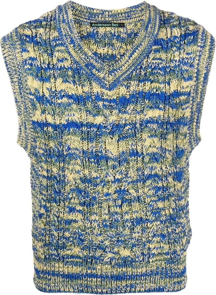 abstract-knit V-neck vest