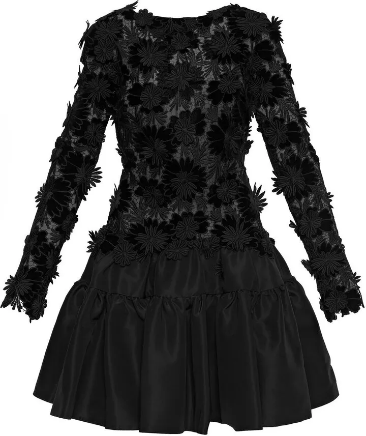 Floral Appliqué High-Neck Minidress