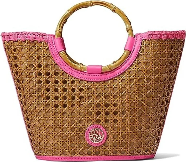 Lilly Pulitzer Mini Grotto Cane Tote (Natural X Aura Pink) Handbags