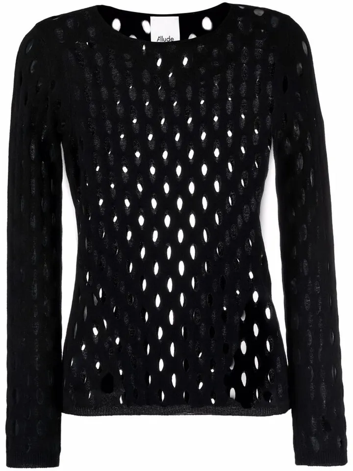 Perforated-Detail Cashmere Top