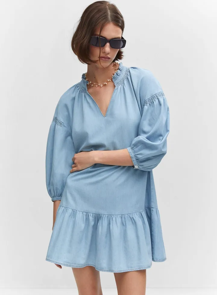 Balloon Sleeve Tiered Hem Dress