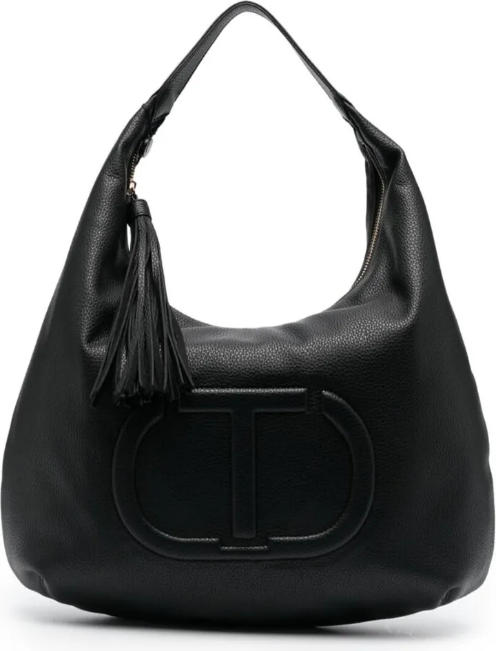 Black Tote Bag With Embossed Logo In Polyurethane Woman