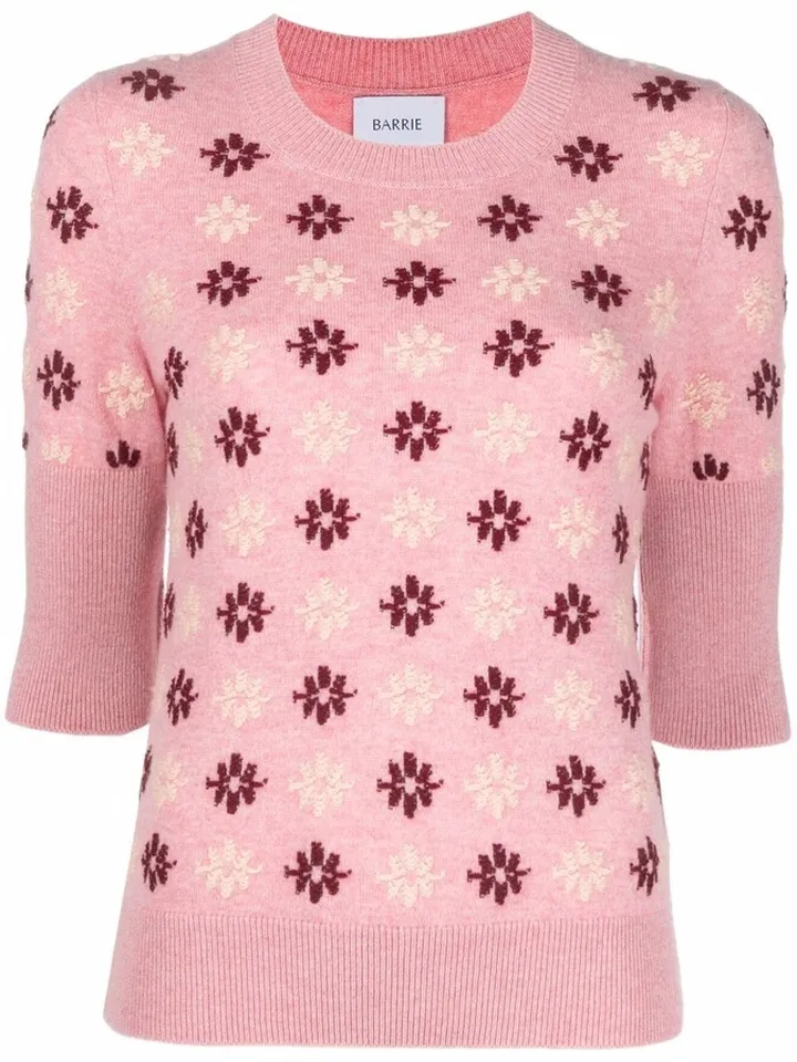 Floral-Print Intarsia-Knit Cashmere Top