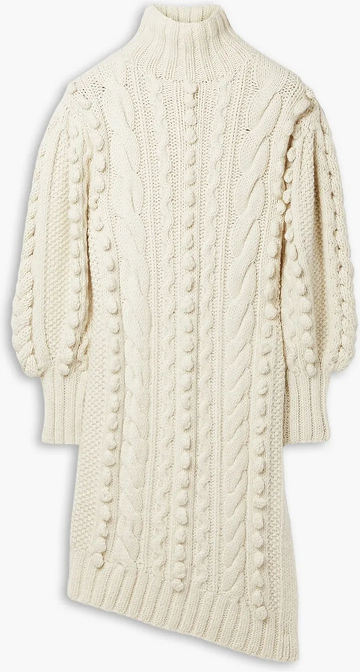 Frida asymmetric cable-knit wool turtleneck tunic