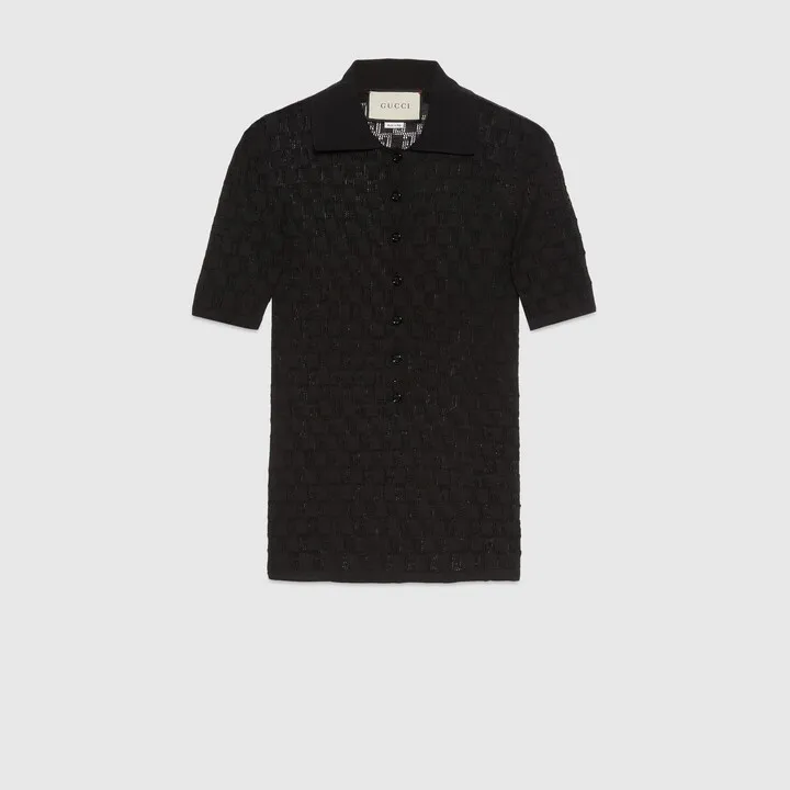 Geometric G cotton and silk polo shirt