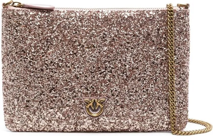 Logo-Plaque Glitter-Embellished Crossbody Bag