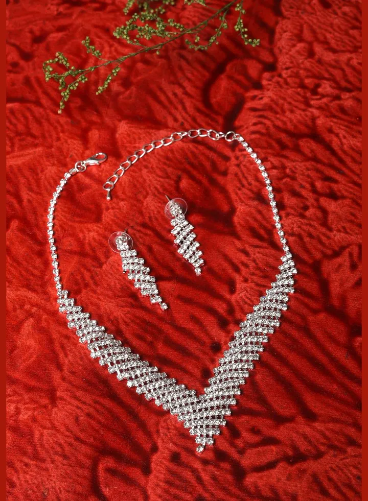 Pack of 3 Silver Plated American Diamond Necklace and Earring Set