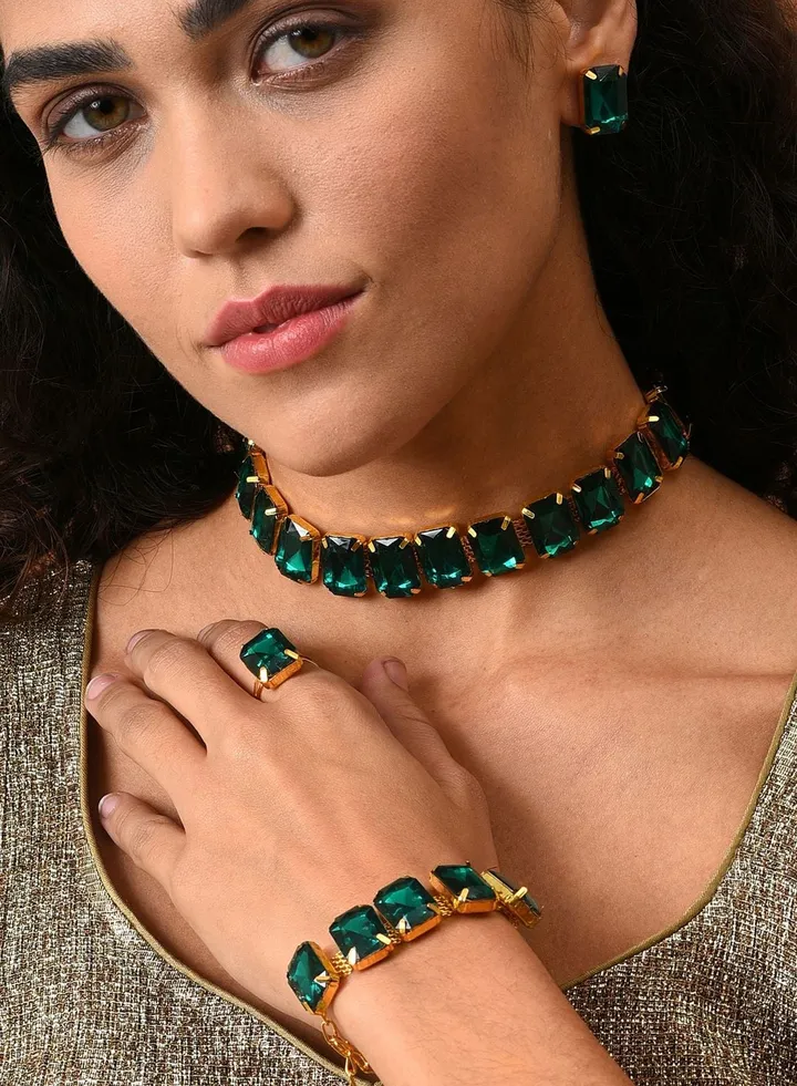 Gold Plated Designer Stone Necklace Set