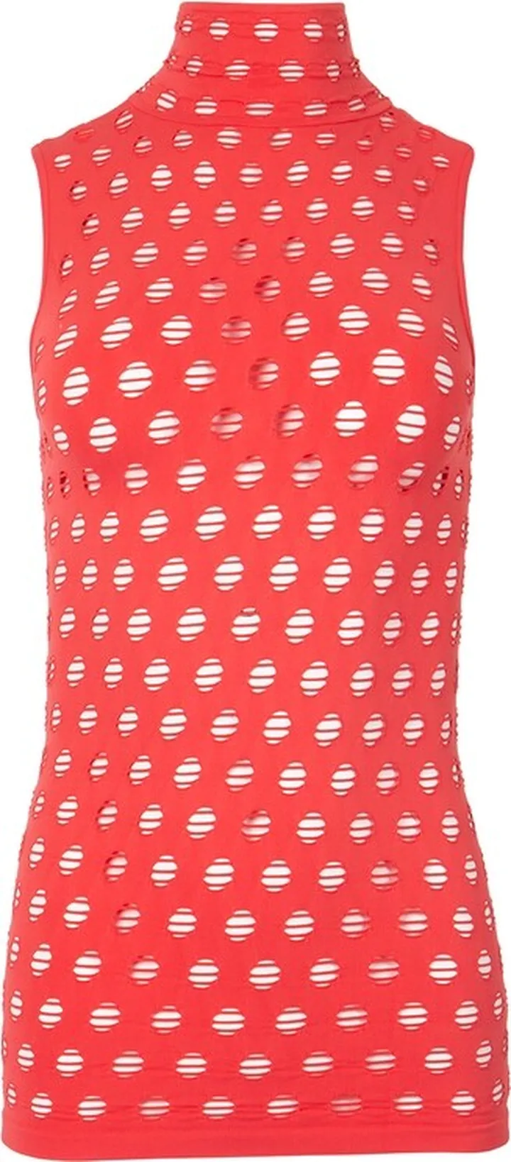 Knitted Perforated Sleeveless Turtleneck Coral