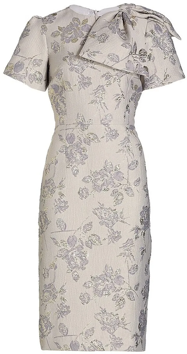 Jacquard Bow-Shoulder Sheath Dress