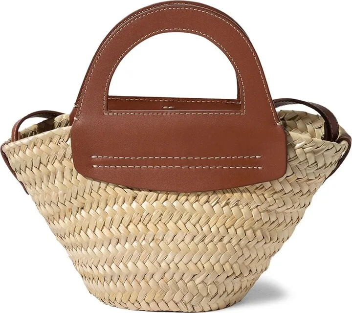 Mini Cabas leather & raffia tote bag
