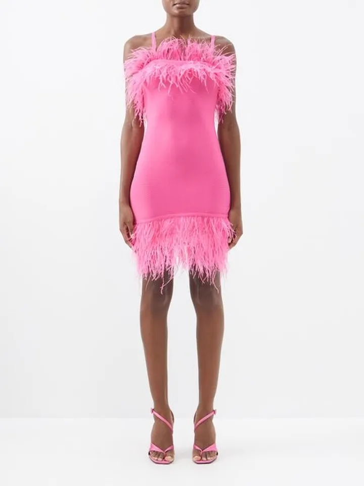 Etta Feather-trim Stretch-knit Mini Dress